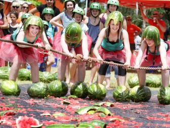 Melon skiing, melon ironman, melon bungee, pip spitting and melon tossing are just a few of the events featured in Februaryâ  s annual Melon Festival in Chinchilla, Australia.